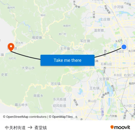 中关村街道 to 斋堂镇 map