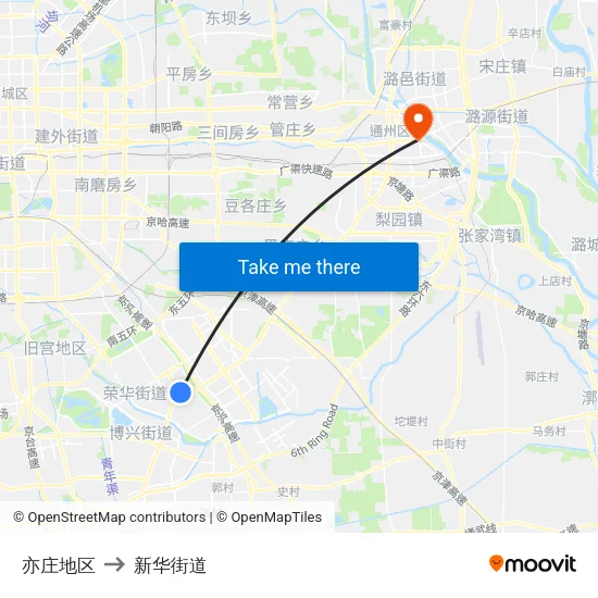亦庄地区 to 新华街道 map
