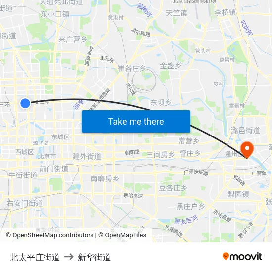 北太平庄街道 to 新华街道 map