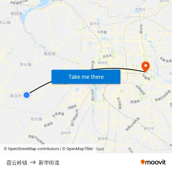 霞云岭镇 to 新华街道 map