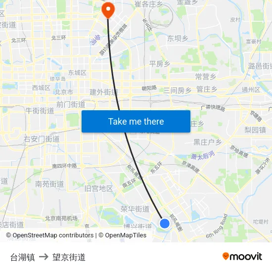 台湖镇 to 望京街道 map