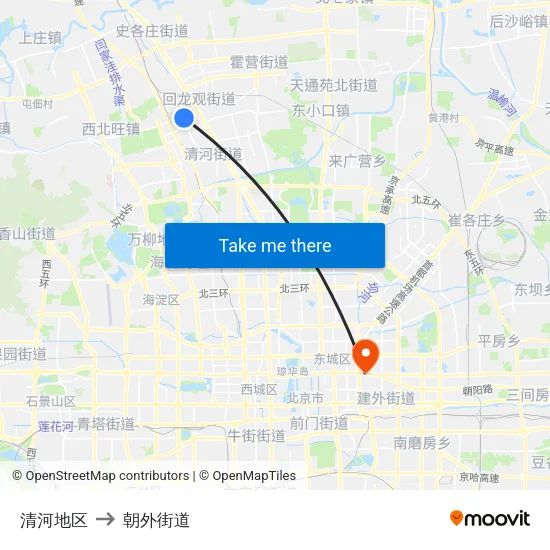 清河地区 to 朝外街道 map