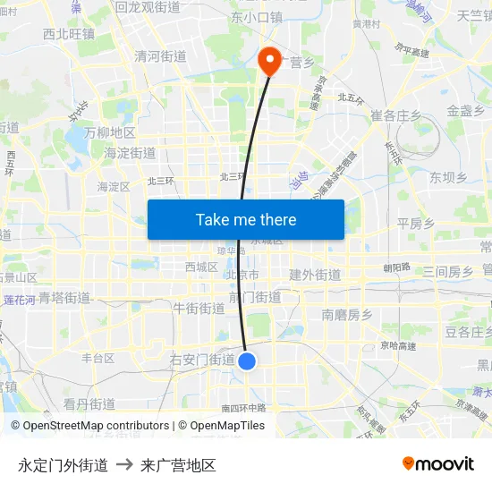永定门外街道 to 来广营地区 map
