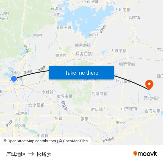 庙城地区 to 松峪乡 map
