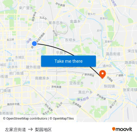 左家庄街道 to 梨园地区 map