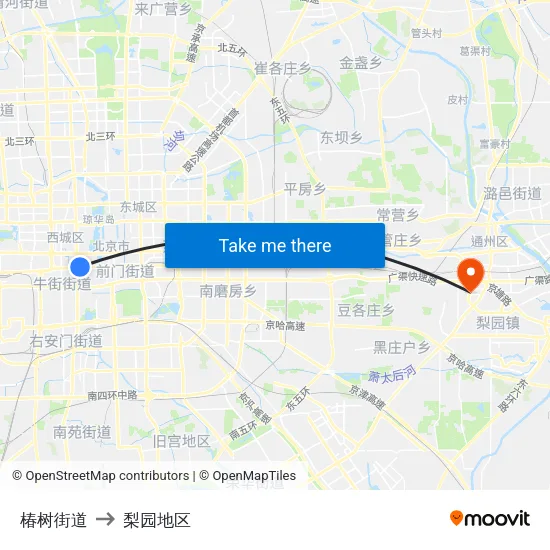 椿树街道 to 梨园地区 map