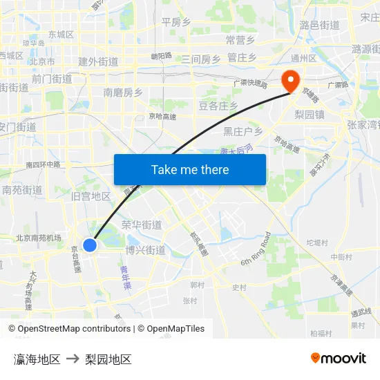 瀛海地区 to 梨园地区 map