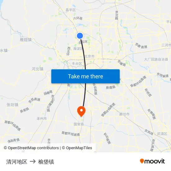 清河地区 to 榆垡镇 map