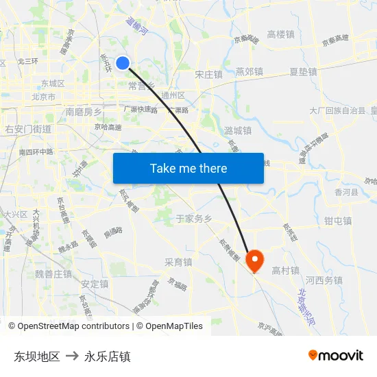 东坝地区 to 永乐店镇 map