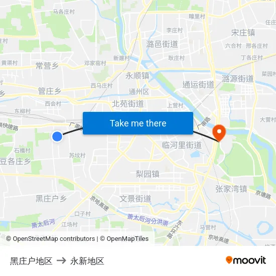 黑庄户地区 to 永新地区 map