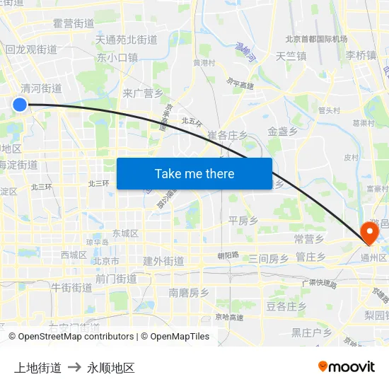 上地街道 to 永顺地区 map