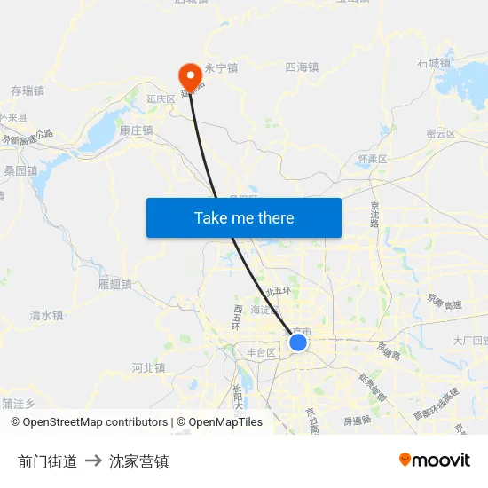 前门街道 to 沈家营镇 map