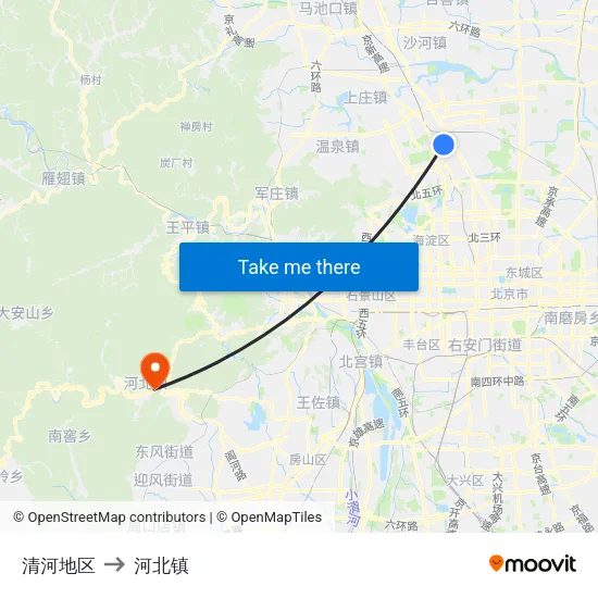 清河地区 to 河北镇 map