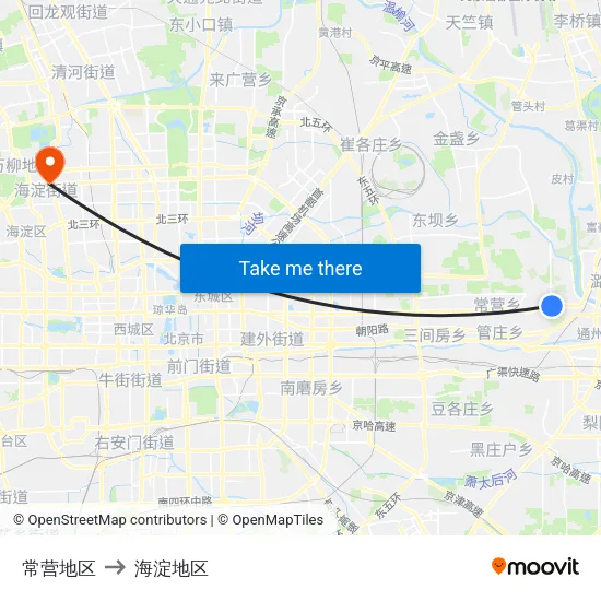 常营地区 to 海淀地区 map