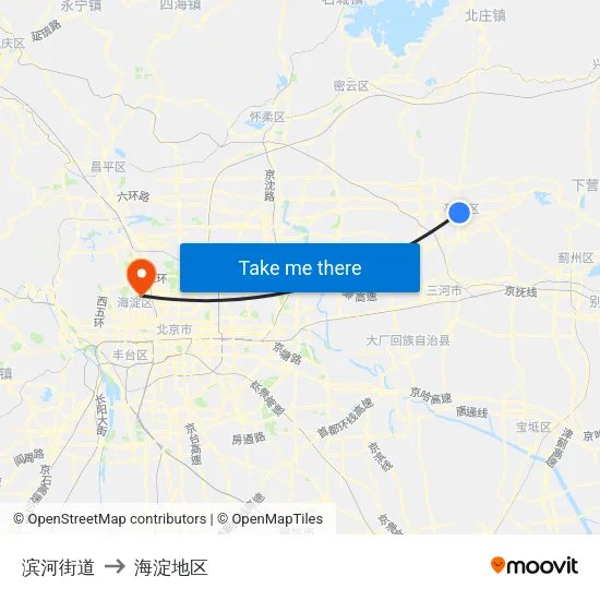 滨河街道 to 海淀地区 map