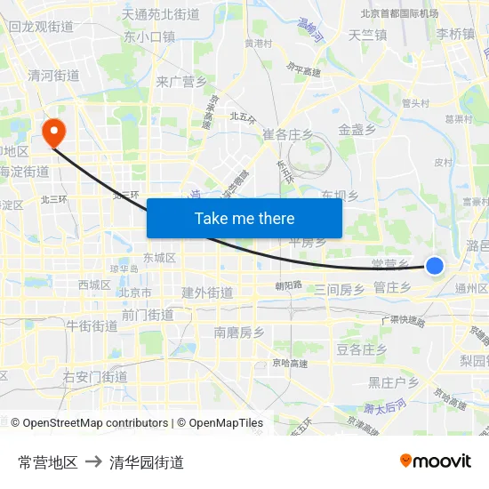 常营地区 to 清华园街道 map