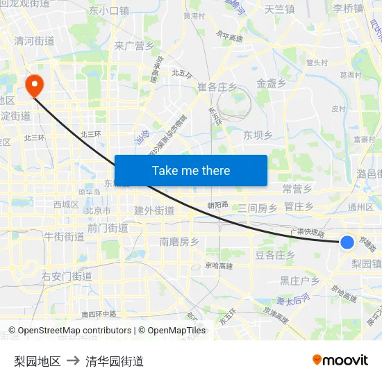 梨园地区 to 清华园街道 map