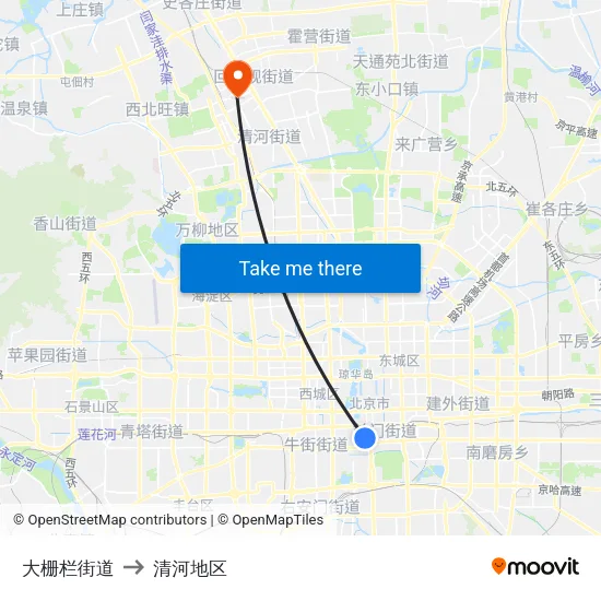 大栅栏街道 to 清河地区 map