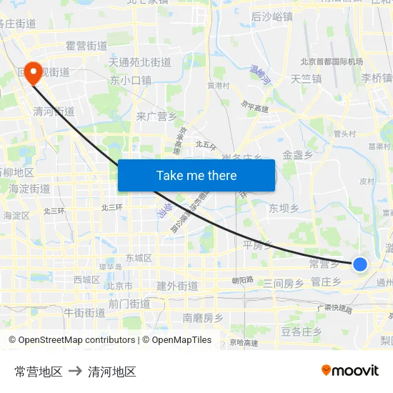 常营地区 to 清河地区 map