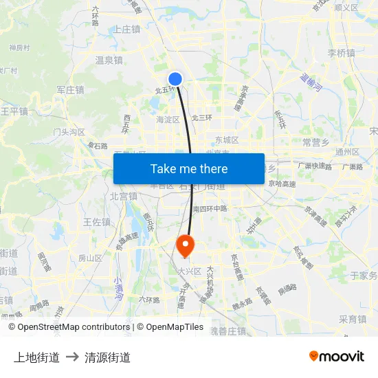 上地街道 to 清源街道 map