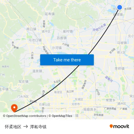 怀柔地区 to 潭柘寺镇 map