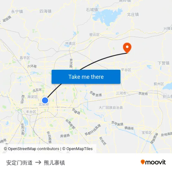 安定门街道 to 熊儿寨镇 map