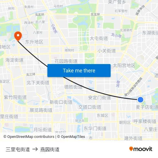三里屯街道 to 燕园街道 map