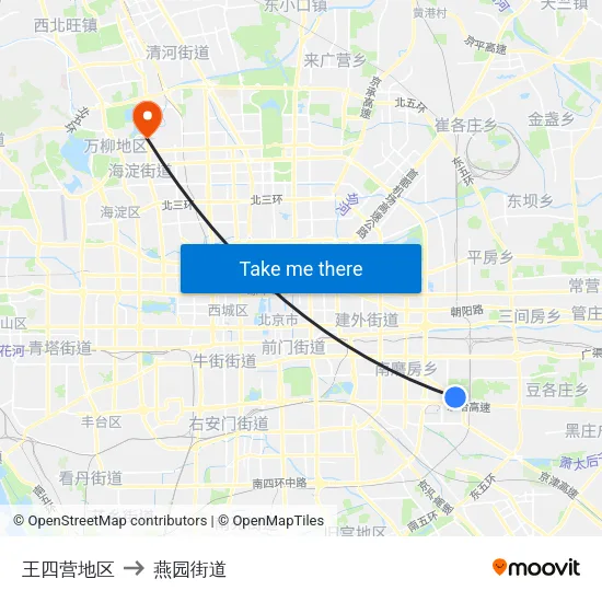 王四营地区 to 燕园街道 map