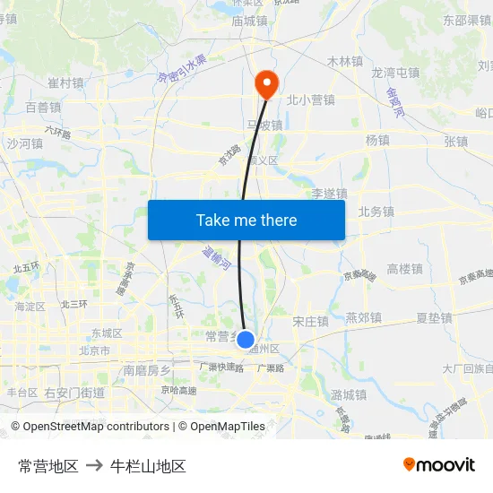 常营地区 to 牛栏山地区 map