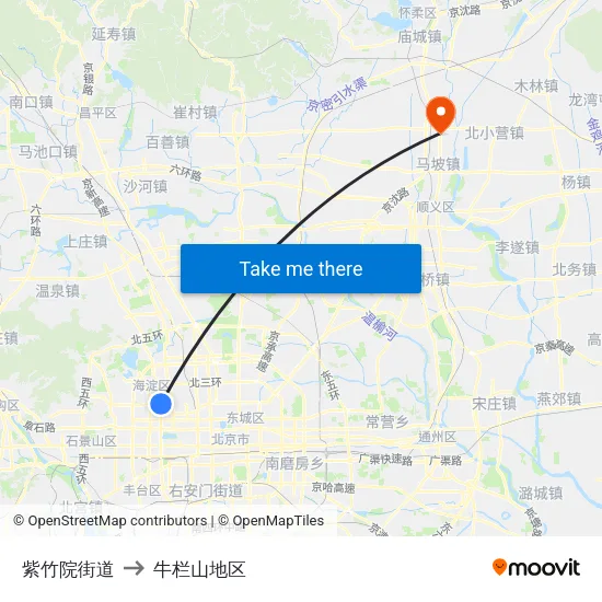 紫竹院街道 to 牛栏山地区 map