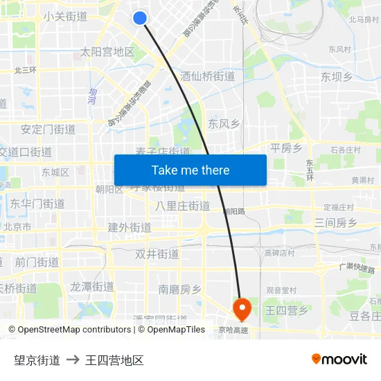 望京街道 to 王四营地区 map