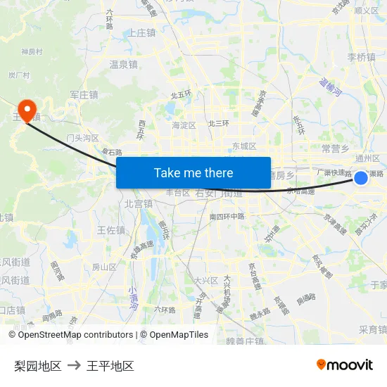 梨园地区 to 王平地区 map