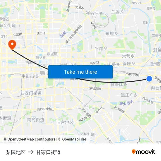 梨园地区 to 甘家口街道 map