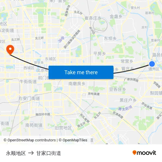 永顺地区 to 甘家口街道 map