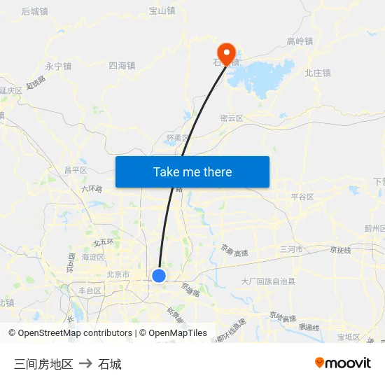 三间房地区 to 石城 map