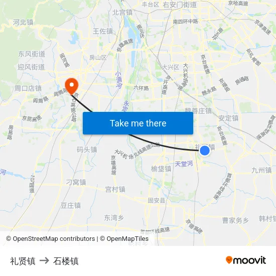 礼贤镇 to 石楼镇 map