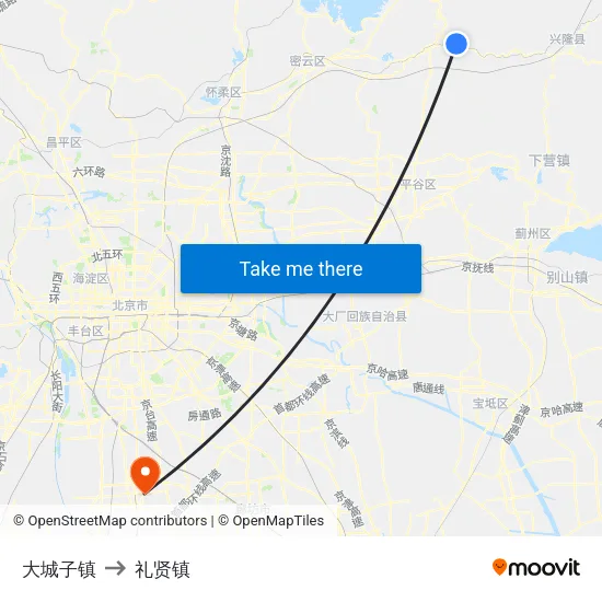 大城子镇 to 礼贤镇 map