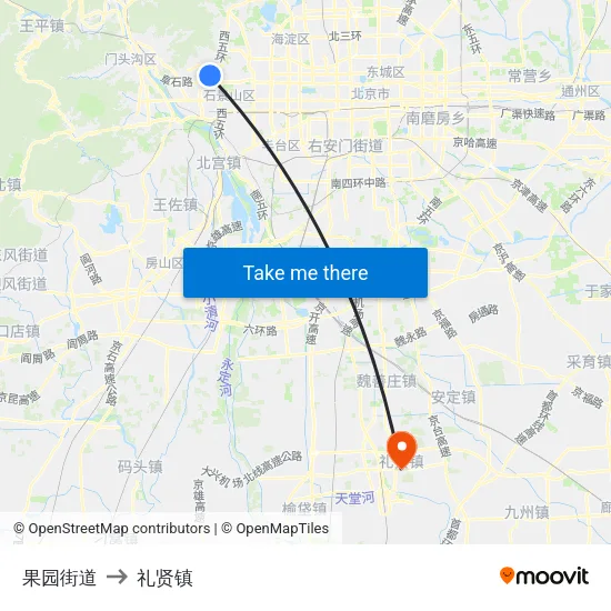 果园街道 to 礼贤镇 map