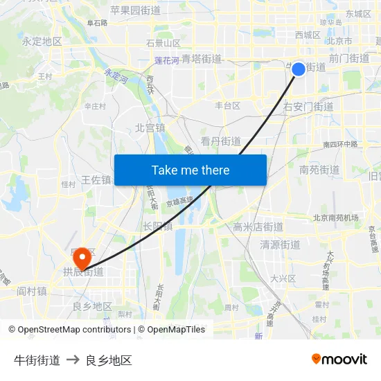 牛街街道 to 良乡地区 map