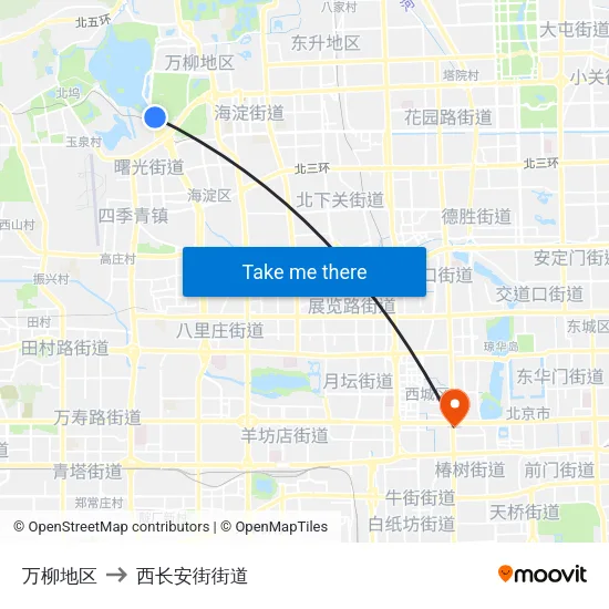 万柳地区 to 西长安街街道 map