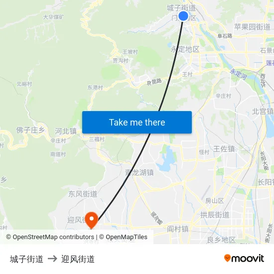 城子街道 to 迎风街道 map