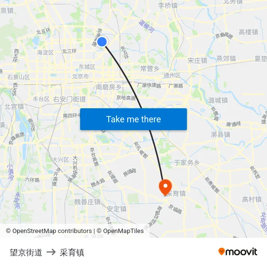 望京街道 to 采育镇 map