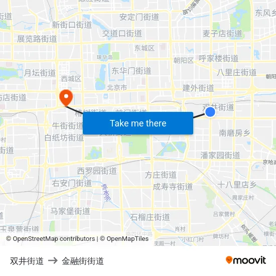 双井街道 to 金融街街道 map
