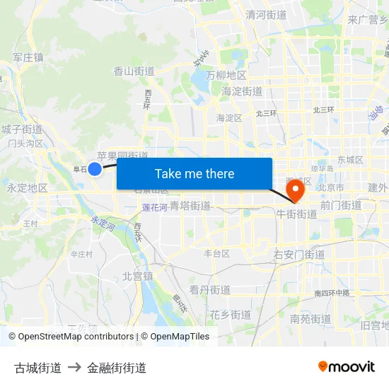 古城街道 to 金融街街道 map