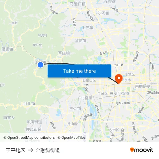 王平地区 to 金融街街道 map