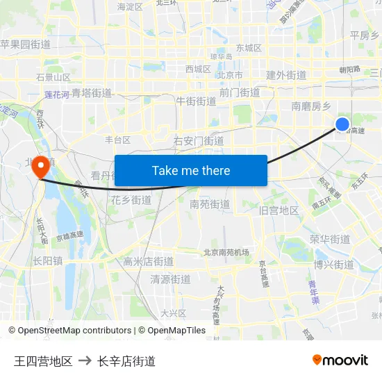 王四营地区 to 长辛店街道 map