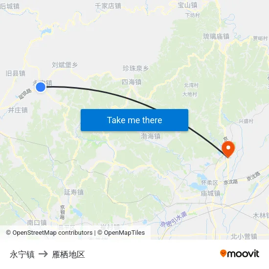 永宁镇 to 雁栖地区 map
