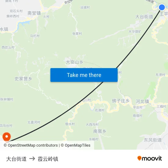 大台街道 to 霞云岭镇 map