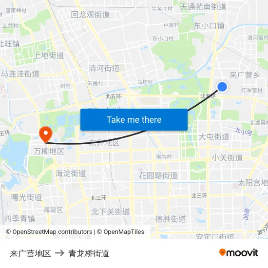 来广营地区 to 青龙桥街道 map