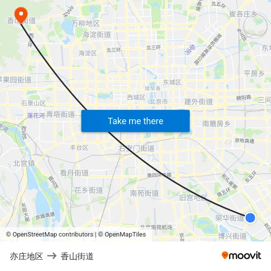 亦庄地区 to 香山街道 map